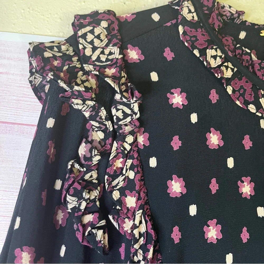 Free People Calico Skies Long‎ Sleeve Flowy Button Up Ruffle Dress Size Medium